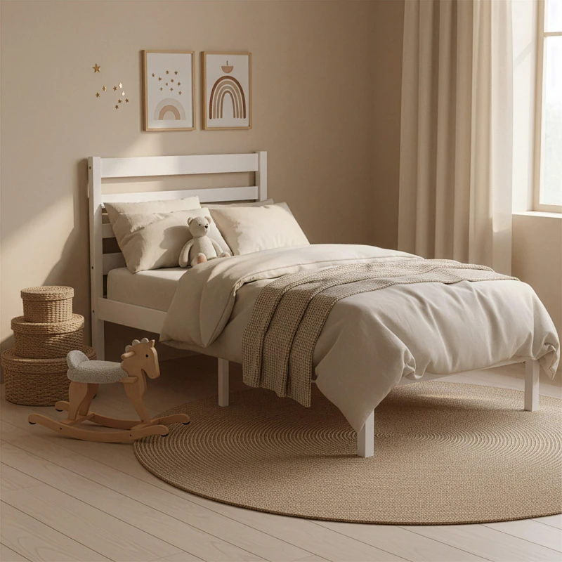 Image of Lassic Libra Kids Single Wooden Bed & Mattress Set White unisex Single