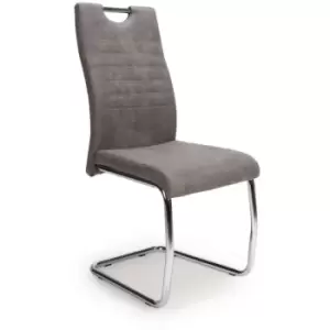 Image of Modern Light Grey Suede Set Of Dining Room Chairs Chrome Frame Padded - Light Grey - Fwstyle