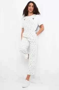 Image of Ditsy Floral Print Wide Leg Cropped Dungarees