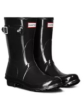 Image of Hunter Original Short Gloss Wellington Boot - Black, Size 8, Women