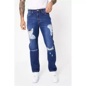 Image of I Saw It First Dark Blue Tapered Rigid Jeans - Blue