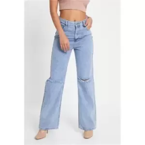 Image of I Saw It First Light Wash Ripped Knee Wide Leg Jeans - Blue