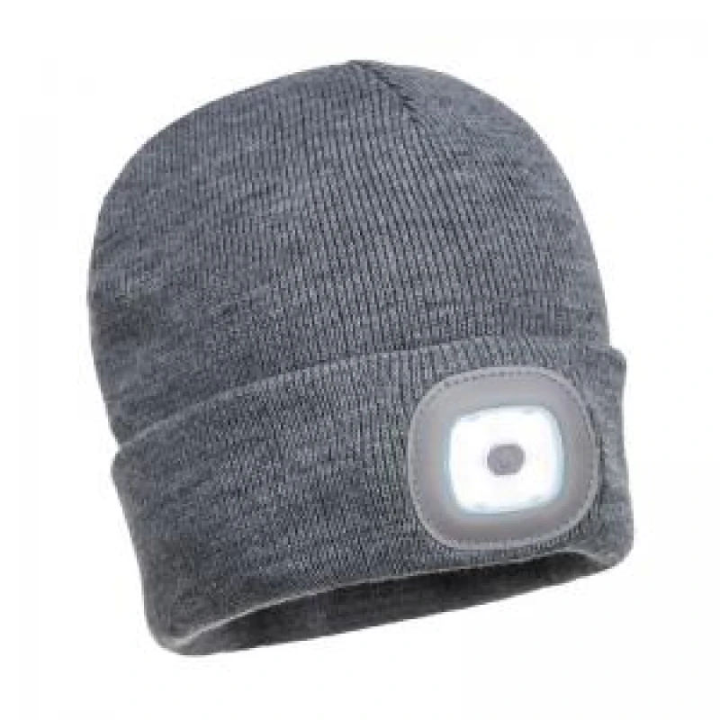 Image of Portwest Beanie Hat and USB Rechargeable LED Head Light B029GRR Colour: Grey