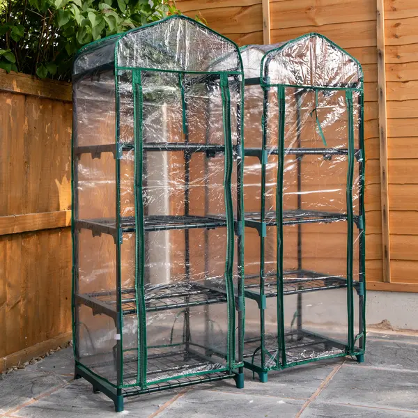 Image of 2 Pack of 130m Outdoor Garden Patio Mini Greenhouse with 4 Shelves
