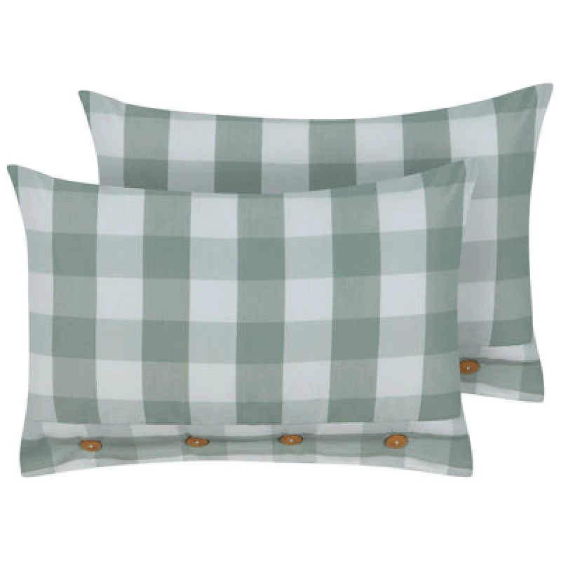 Image of Beliani Set Of 2 Decorative Cushions Tamnine 40 X 60 Cm Mint Green Checked