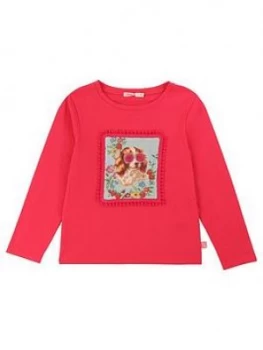 Image of Billieblush Girls Long Sleeve Applique T-Shirt - Bright Pink