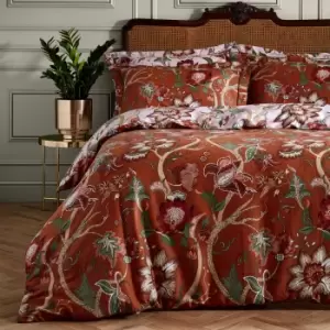 Image of Paoletti Botanist Rust 100% Cotton Reversible Duvet Cover and Pillowcase Set Orange, Green and White