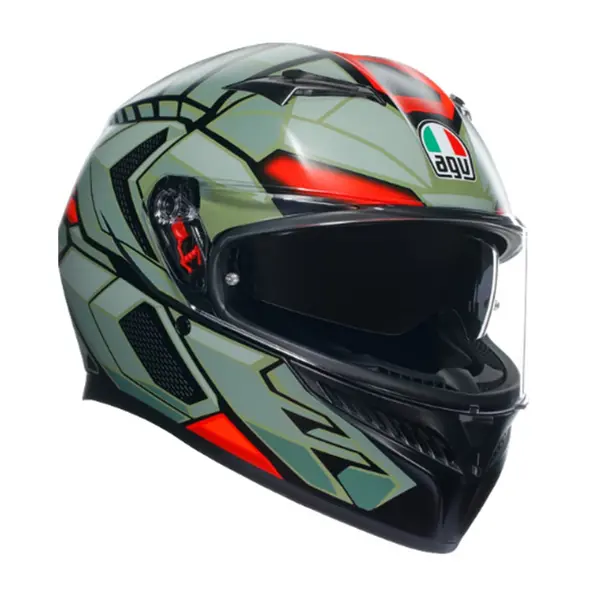 Image of AGV K3 E2206 MPLK Decept Matt Black Green Red 010 Full Face Helmet Size S