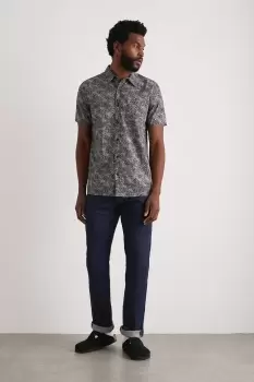 Image of Mens Black White Poplin Print Shirt