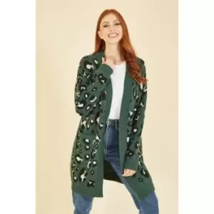 Image of Yumi Green Animal Intarsia Long Cardigan - Green