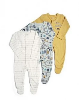 Image of Mamas & Papas Transport Sleepsuits 3 Pack Baby Boys