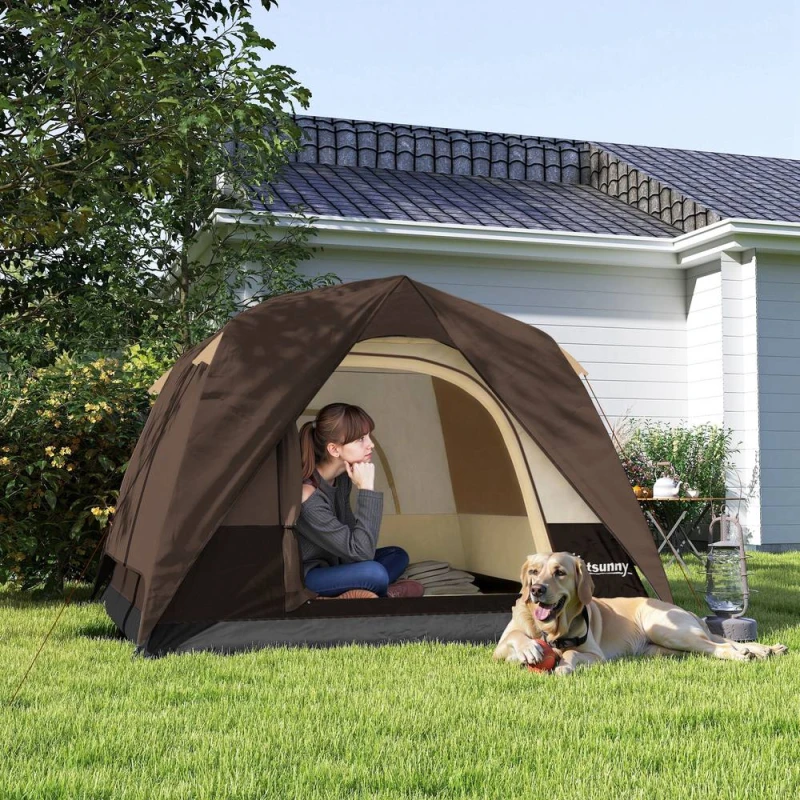 Image of Outsunny 3-4 Person Camping Tent, Waterproof Tent, Brown