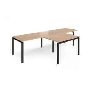 Image of Bench Desk 2 Person With Return Desks 3200mm Beech Tops With Black Frames Adapt
