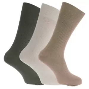 Image of Mens Big Foot Non Elastic Diabetic Socks (3 Pairs) (UK 6-11 EURO 39-45) (Olive/Cream/Beige)