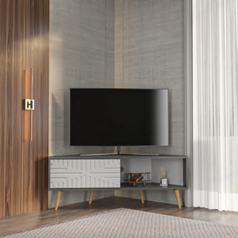 Image of Decorotika Modern Mora Corner TV Unit Anthracite And White
