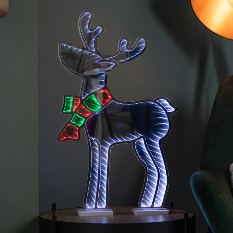 Image of 60cm Light up Standing Reindeer with Scarf Christmas Infinity Decoration with Multi-Coloured LEDs
