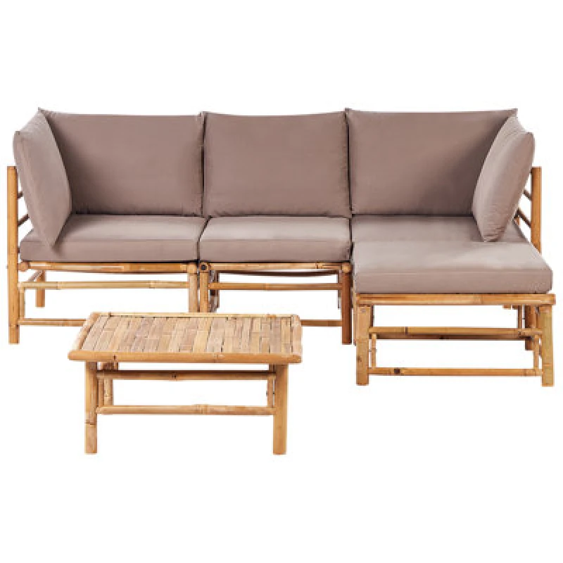 Image of Beliani Garden Corner Sofa With Table 4 Seater Cerreto Left Hand Bamboo Wood Taupe