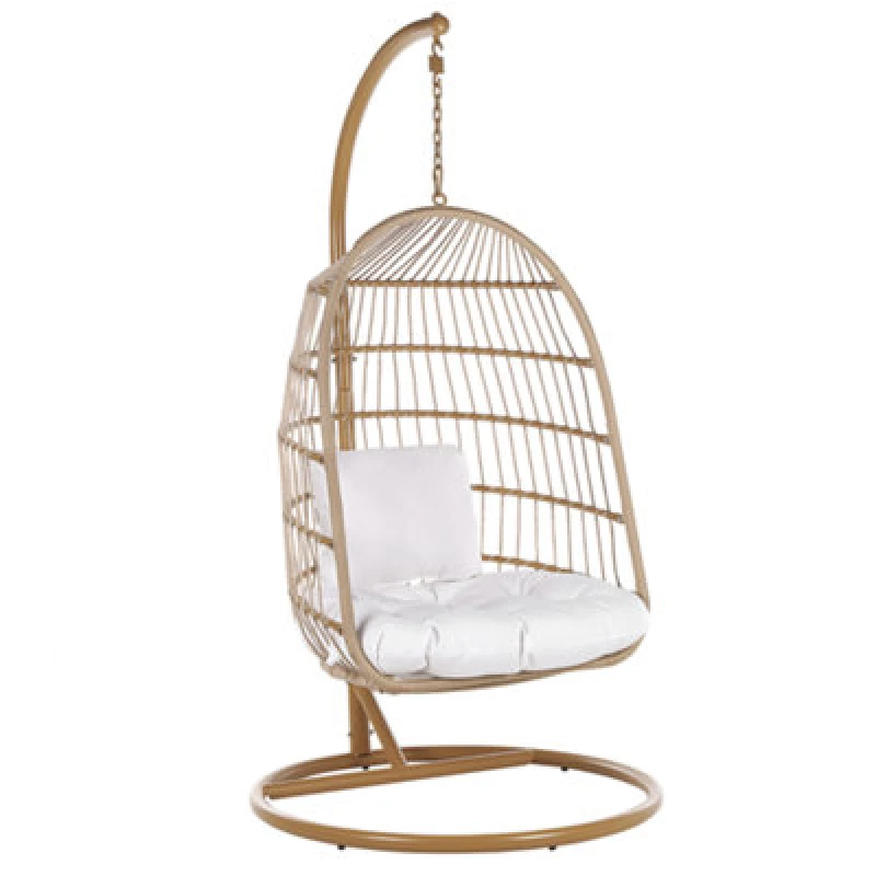 Image of Beliani Hanging Chair With Stand Allera Pe Rattan Beige