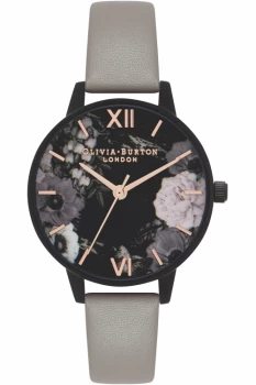 Image of Ladies Olivia Burton After Dark Grey IP Black & Rose Gold Floral Watch OB16AD24