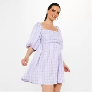 Image of Missguided Milkmaid Gingham Smock Dress - Purple