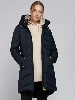 Image of Barbour International Braeside Faux Fur Lined Hood Quilted Coat - Black, Size 8, Women