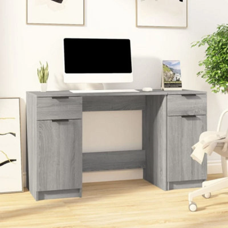 Image of Vidaxl Desk With Side Cabinet Grey Sonoma Engineered Wood, Grey 3115914