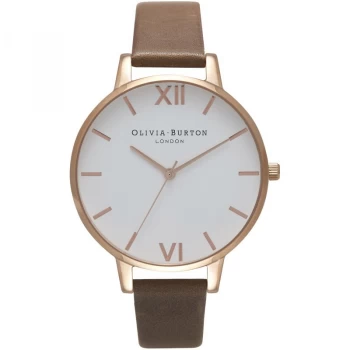 Image of White Dial Rose Gold & Brown Watch