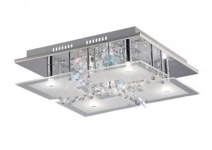 Image of Flush Ceiling 5 Light Polished Chrome, Glass, Crystal