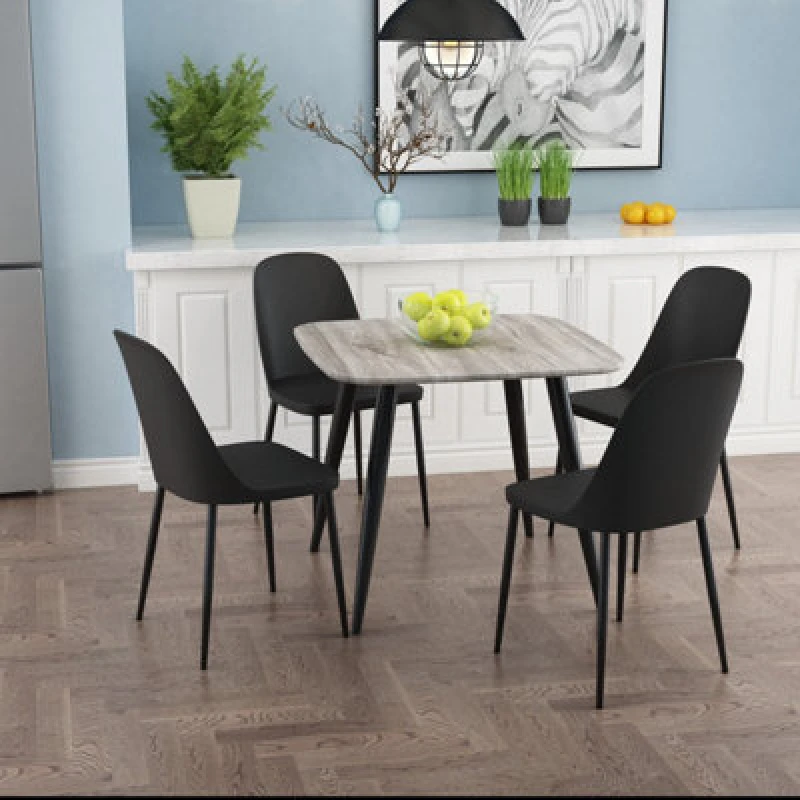 Image of Core Products Aspen Grey Oak Square Table & 4 Black Duo Chair Dining Set, Grey ASTB2-OKSET34