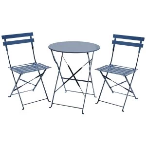 Image of Charles Bentley Folding Metal Bistro Set - Navy Grey