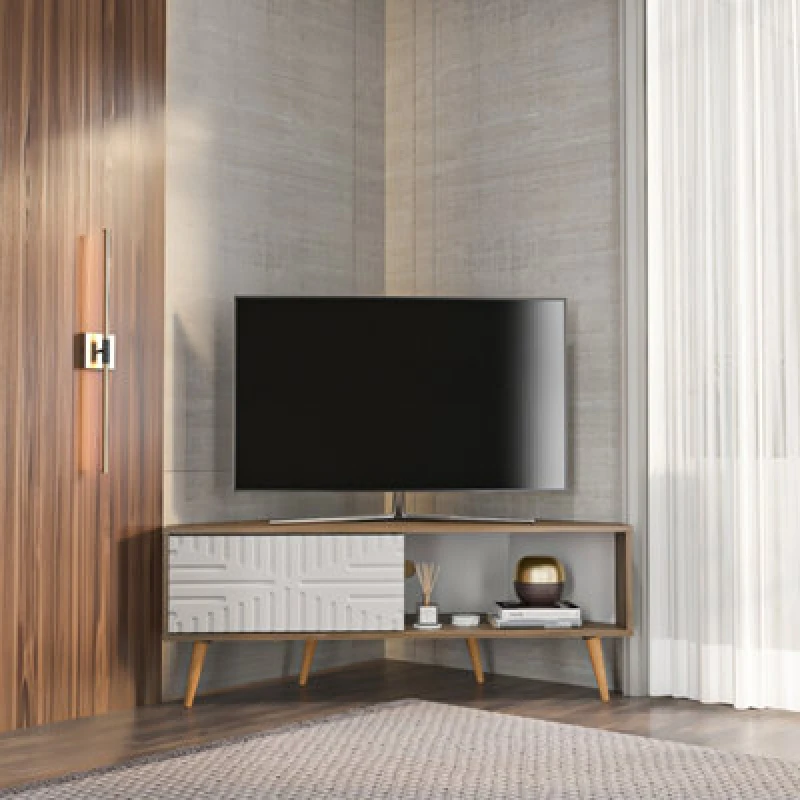 Image of Decorotika Modern Mora Corner TV Unit Walnut And White