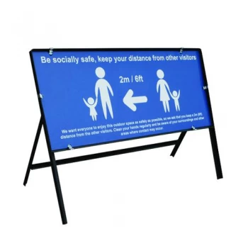 Image of Be Socially Safe Safe Q Sign Blue 1050x450mm STP111