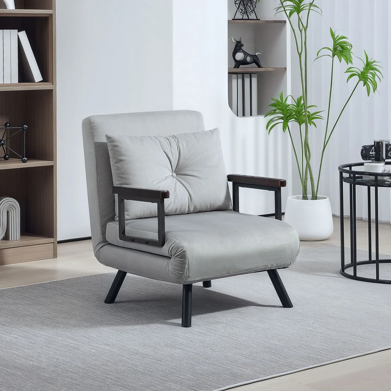 Image of HOMCOM Click Clack Single Chair Bed Settee for Living Room, Light Grey 839-834V70LG