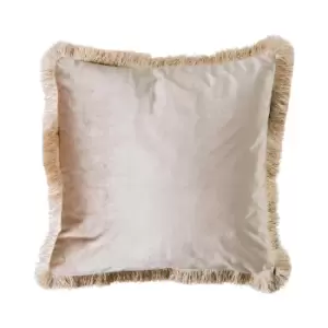 Image of Fringed Velvet Cushion Natural