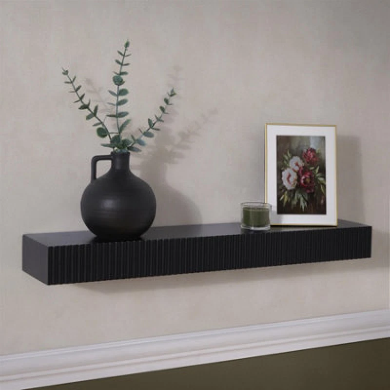 Image of OHS OHS Ribbed Rectangle Shelf Wall Mounted Storage Space Saving Modern in Black One Size Unisex 5027434230075