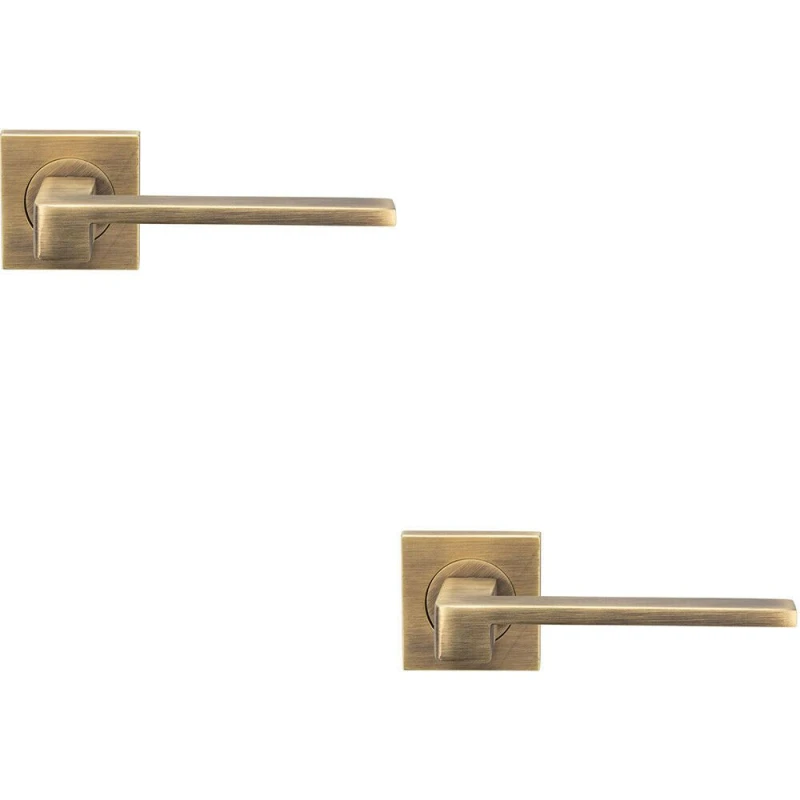 Image of Loops 2x PAIR Flat Squared Bar Handle on Square Rose Concealed Fix Antique Brass Metallics