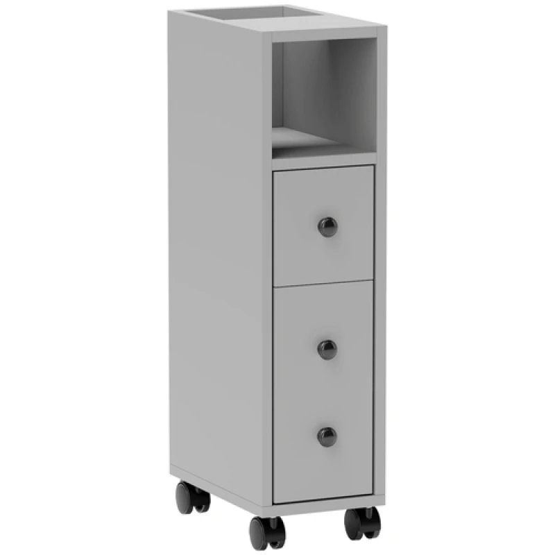 Image of kleankin Slim Bathroom Storage with 2 Drawers, 2 Open and Wheels, Grey 834-256V80GY