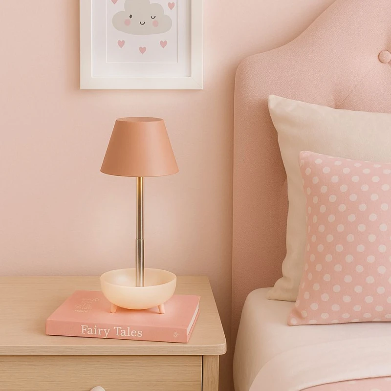 Image of Lighting Collection Womens Rechargeable Pink Storage Table Lamp in Baby Pink Baby Pink Female
