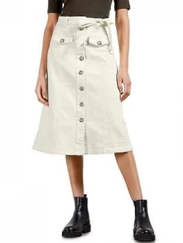Image of Ted Baker Denim A Line Button Front Skirt - Cream, Size 2=10, Women