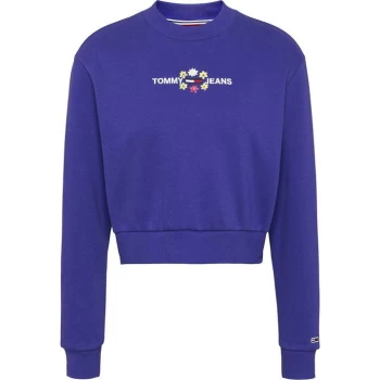 Image of Tommy Jeans Crop Floral Crewneck Sweater - Court Blue