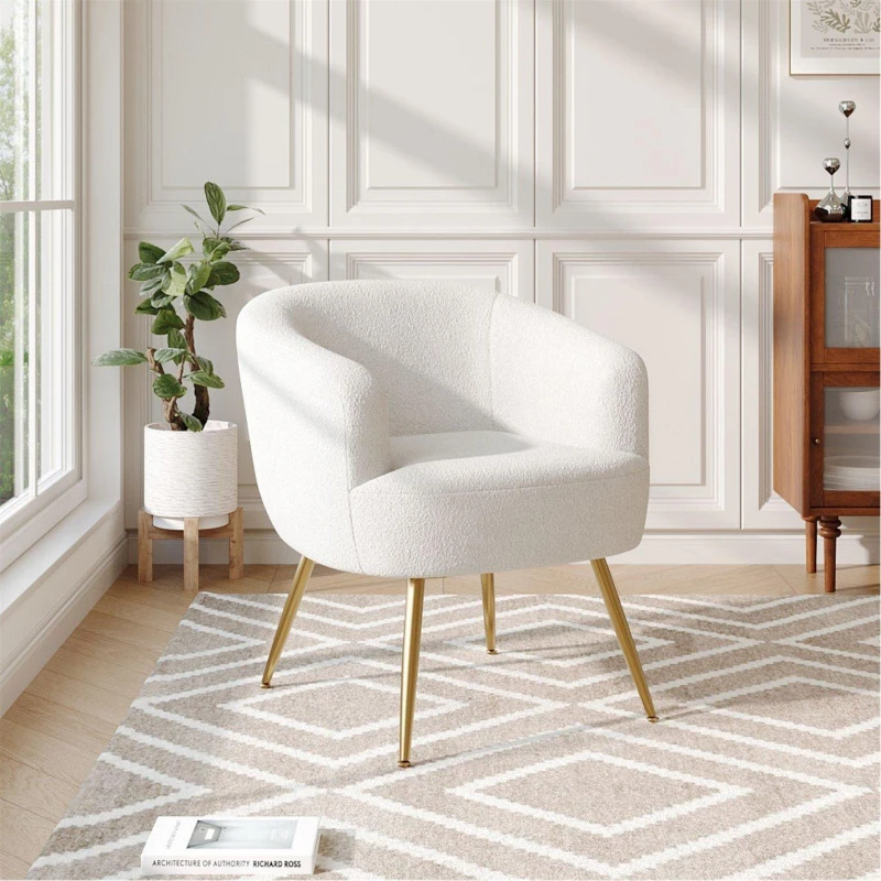 Image of Cottonfy UK White Teddy Fabric Armchair with Metal Legs White M