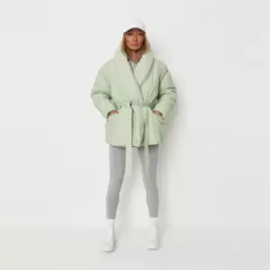 Image of Missguided Overszied Belted Shawl Puffer - Green