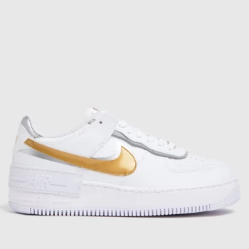 Image of Nike White & Gold Air Force 1 Shadow Trainers