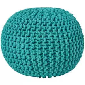 Image of HOMESCAPES Teal Green Round Cotton Knitted Pouffe Footstool - Teal Green