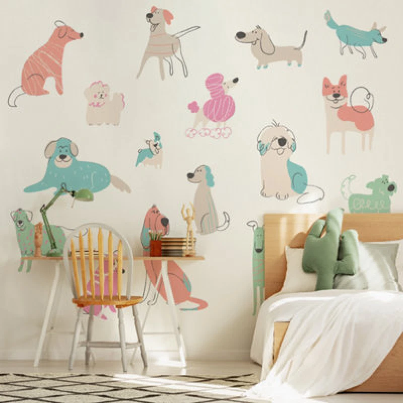 Image of Origin Murals Happy Dogs Blush And Pink Matt Smooth Paste The Wall Mural 350Cm Wide X 280Cm High