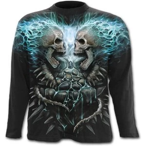 Image of Flaming Spine Allover Mens Small Long Sleeve T-Shirt - Black