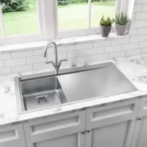 Image of Single Bowl Chrome Stainless Steel Kitchen Sink with Right Hand Drainer - Taylor & Moore Oakley