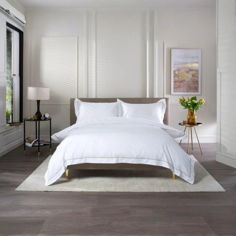 Image of The Lyndon Company Boutique Hotel Hampstead 200 Thread Count Cotton Duvet Cover Set in Stone Size: Single Stone Unisex Single