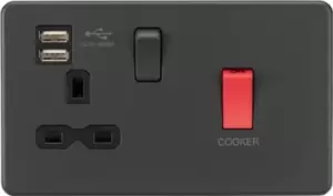 Image of KnightsBridge Screwless 45A DP Switch & 13A Switched Socket with Dual USB Charger 2.4A - Anthracite