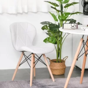 Image of HOMCOM Armless Dining Chair Ergonomic Curved Accent Chair PU Leather Seat with Beech Wood Legs